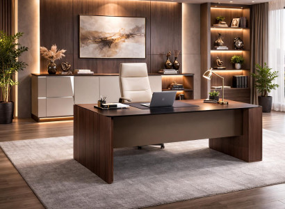 Stilvolle Büroeinrichtung Designer Brauner Schreibtisch Edles Sideboard