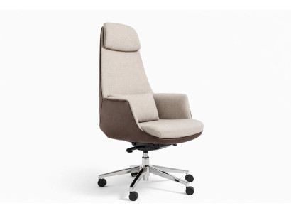 Ergonomischer Bürostuhl mit Stoffbezug und Lederakzenten, beige