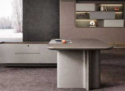 Exklusives Chefschreibtisch-Set mit Büroschrank in modernem Design
