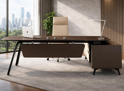 Schicker Brauner Schreibtisch Designer Eckschreibtisch Cheftisch