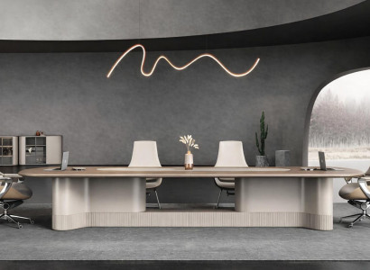 Moderne Arbeitszimmer set: Konferenztisch, 4 Sessel & 2 Sideboards