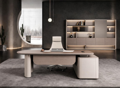 Elegantes Büromöbel-Set: Chefschreibtisch, Büroschrank & Sessel
