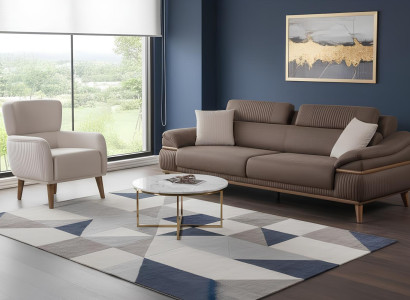 Elegantes Sofa und Sessel Set für Wohnzimmer in Beige und Braun