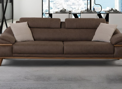 Elegantes 3-Sitzer Sofa Braun mit Holzgestell und bequemer Polsterung