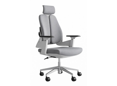 Ergonomischer Bürostuhl mit verstellbarem Kopf- und Armlehnen in Grau
