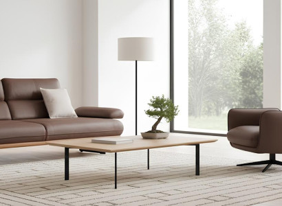 Elegantes Sofa Set 3 Sitzer und Sessel in Braun Kunstleder