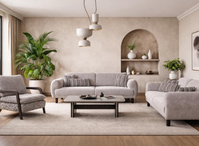Stilvolle Graue Sofagarnitur Luxuriöse Polstersofas Designer Tisch