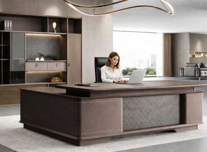 Moderner Eckschreibtisch mit Büroschrank Set Elegante Büroeinrichtung