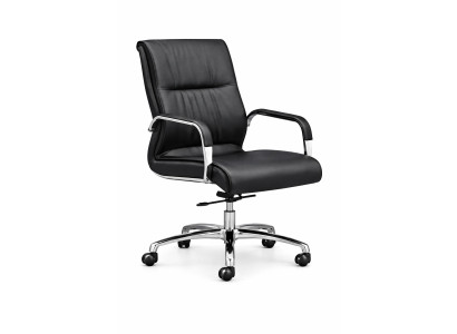 Ergonomischer Chefsessel mit schwarzem Kunstleder und Chromgestell
