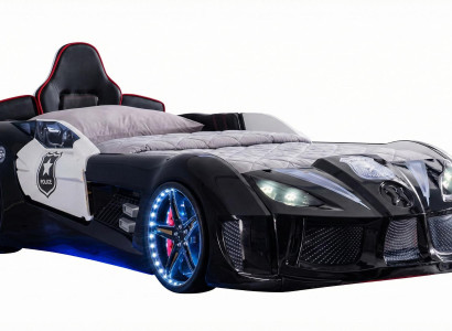 Autobett Schwarz mit LED Lichtern und Soundeffekten für das Kinderzimmer