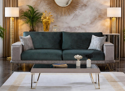 Elegantes Grünes Wohnzimmer Polstersofa Exklusiver Couchtisch 2tlg