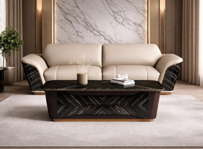 Luxuriöses Beiges Ledersofa Polstercouch Designer 3-Sitzer Couchtisch