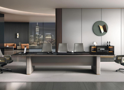 Stilvolles Büro-Set Großer Konferenztisch Edles Sideboard 2tlg