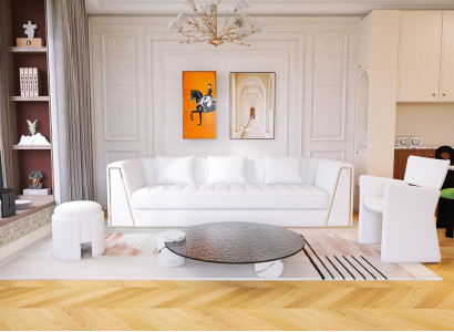 Moderne Wohnzimmermöbel Sofa Set 3+1 Sitzer Luxuriöses Runder Couchtisch