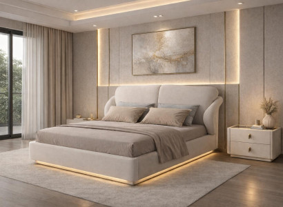 Stilvolles Schlafzimmer-Set in Beige weiches Bett  Nachttische – 3-teilig