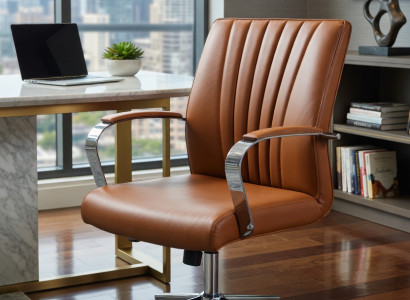 Bequemer Bürosessel Braun mit Kunstleder und verstellbarem Design