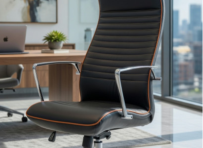 Bürosessel Schwarz mit Kunstleder und ergonomischen Armlehnen