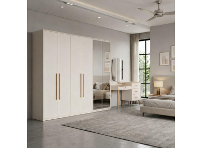 Modernes weißes Schlafzimmer-Set luxuriöser Kleiderschrank Holzkommode 2 tlg