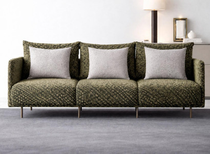 Elegantes Designer Sofa in Grün mit Strukturmuster und Metallfüßen