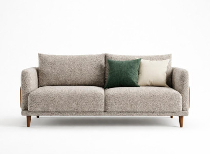 Elegantes beiges Designer Sofa mit Strukturstoff und Holzfüßen