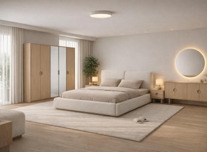 Lux Elegantes Schlafzimmer-Set: Bett Schrank Nachttische und Spiegel