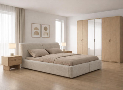 Schlafzimmer-Set: Bett Kleiderschrank mit Schiebetüren und 2 Nachttische