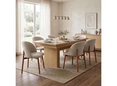 Braun-weißes Esszimmer-Set  großer Esstisch  gepolsterte Stühle 7 tlg