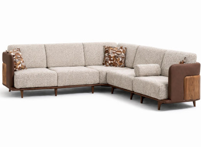 Elegantes Ecksofa im skandinavischen Stil mit Bouclé und Holzdetails