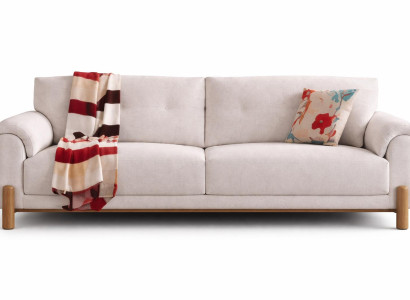 Elegantes 3-Sitzer Sofa in Cremeweiß mit Holzdetails und Stoffbezug