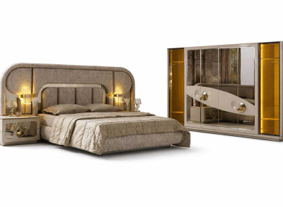 Schlafzimmer Set Bett mit 2x Nachttische Modernes Kleiderschrank –  4 tlg
