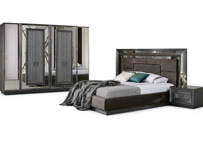 Schlafzimmer Set Bett mit 2x Nachttische Luxuriöser Kleiderschrank –  4 tlg