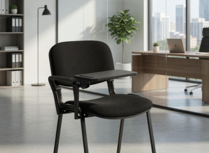 Praktischer Bürosessel schwarz mit Metallgestell und Schreibablage