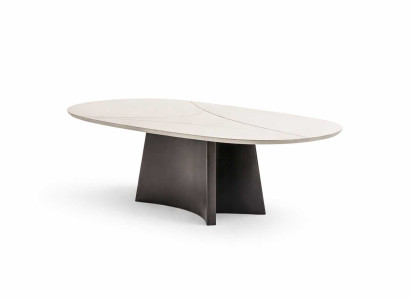 Moderner Esstisch Oval 210cm Design Tisch Beige Holz Luxus Stil