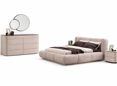 Designer Schlafzimmer Bett 2x Nachttische Kommode Beige Holz Set 4tlg