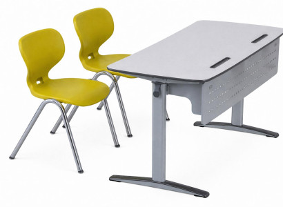 Ergonomisches Schulmöbel-Set mit gelben Stühlen und moderner Schulbank