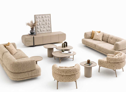 Beige Sofagarniture 2 x Sofas 2 x Sessel 2 x Tische TV Lowboard