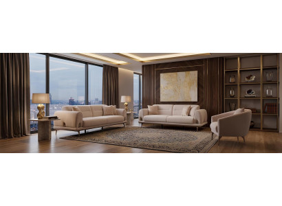 Beige Sofagarnitur Exklusiver 3-Sitzer Polstersessel 3tlg Set
