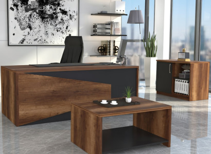 Schreibtisch Set Holz Grau mit Sideboard und Couchtisch modern