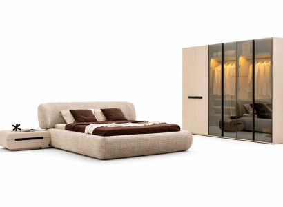 Komplettes Bett mit Nachttische Schlafzimmer Moderner Kleiderschrank