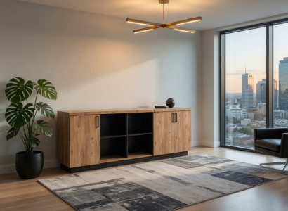 Praktische Konsole für Wohnzimmer mit offenen und geschlossenen Fächern