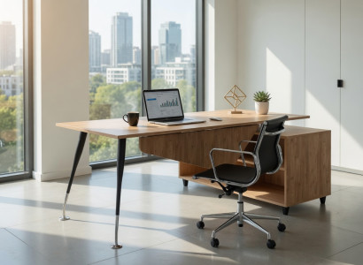 Schreibtisch aus Holz mit eleganten Metallbeinen für das Büro