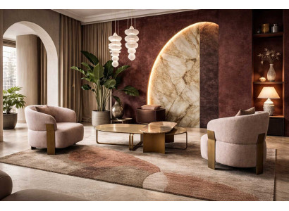 Stilvolles beiges Wohnzimmer-Set Sessel Couchtisch Wohnzimmermöbel