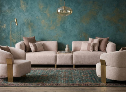 Elegantes beiges Wohnzimmer-Set 3-Sitzer-Sofa  Sessel hohe Qualität