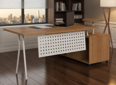 Schreibtisch mit Metallgestell und Holzoberfläche für modernes Büro