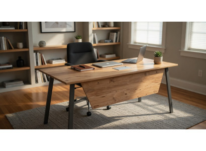 Asymmetrischer Schreibtisch mit Holzplatte und Metallgestell