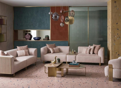 Stilvolles Wohnzimmer Set: 2 x 3-Sitzer-Sofas exklusiver Sessel Couchtisch