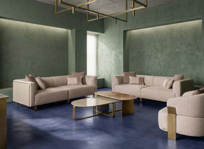 Stilvolle Garnitur für modernes Wohnen: 2 Sofas Sessel Designer-Couchtisch