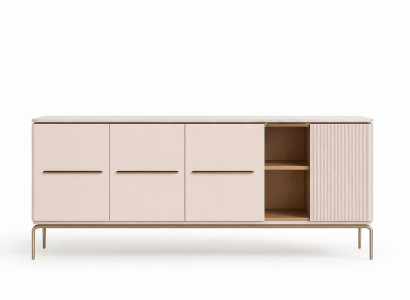 Moderne Konsole mit minimalistischer Design und goldenen Akzenten