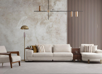 Polstergarnitur Ecksofa L - Form Sessel in Beige Praktisch & Weich