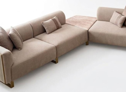 Beiges Ecksofa Stoff-Ecksofa mit Tischplatte großes Sofa  Wohnzimmermöbel